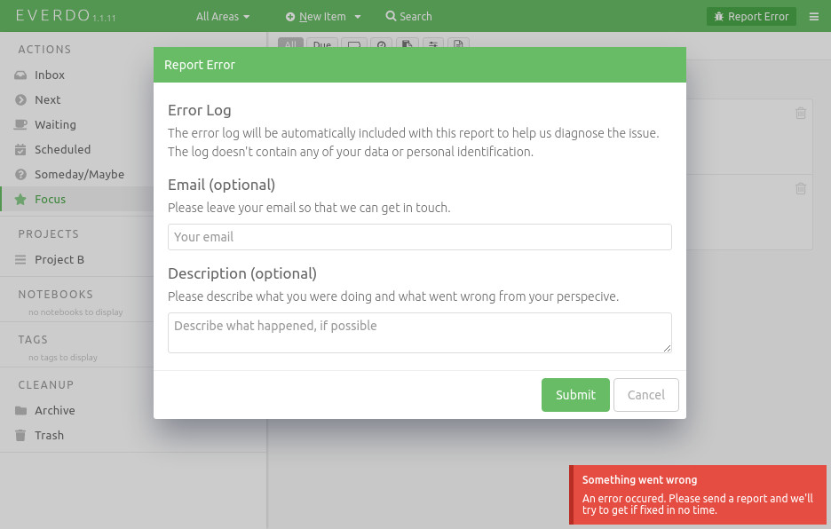 Bug reporting form